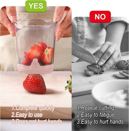Strawberry Slicer：Fruit Slicer Cup Veggie Salad Speed Cutter for Strawberries Egg Banana Mushroom Cucumber Kiwi the Kitchen Portable Slicing Tool (Pink)