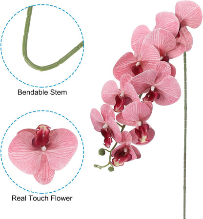PATIKIL Artificial Orchid Stems 41", 6 Pack 9 Heads Faux Phalaenopsis Flowers Real Touch Fake Orchid Flower Branch for Vase Home Wedding Decoration, Dark Pink