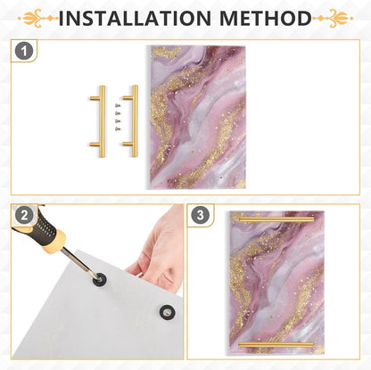 Beautiful Golden Pink Marble Bathroom Perfume Vanity Tray Acrylic Serving Tray with Handles Decorative Party Platters for Coffee Tea Table Kitchen Countertop