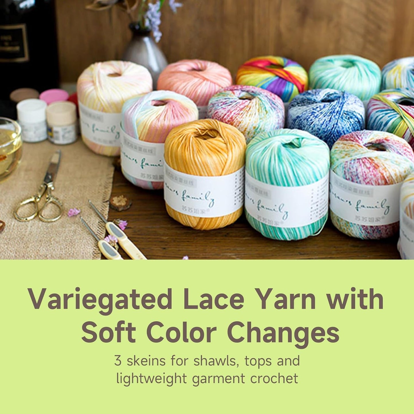 Susan's Family Fancy Dyed Lace Yarn 3 Packs- 3 x 50g - Peach Soda | Soft & Durable 100% Cotton yarn 164 Yards for Knitting & Crocheting - Doily, Table Runner, Amigurumi