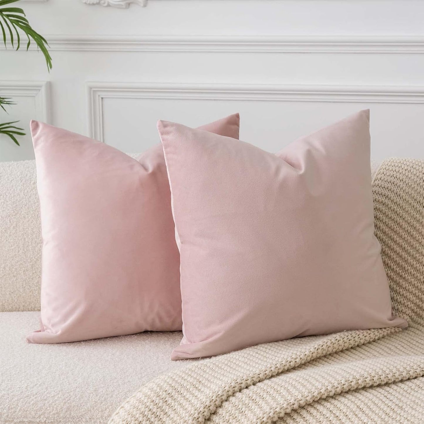 JUSPURBET Pink Velvet Pillow Covers Set of 2 Decorative Throw Pillow Covers for Couch Sofa Bed Soft Cushion Covers Cases with Hidden Zipper for Living Room Home Decor,14x14 inch