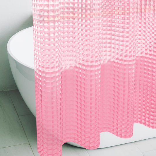 Blush Pink 3D Crystal Plastic Shower Curtain Liner, 72x72 Inch Thin Lightweight Plastic Bathroom Shower Showroom Inner Curtain with Rustproof Metal Grommet Holes and Weighted Magnets