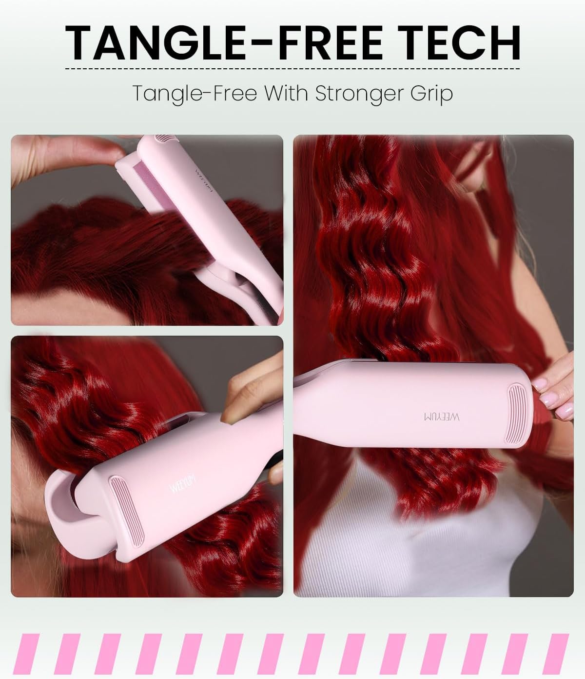1 1/4 Inch Hair Waver Crimper,Cimper Tool Hair Crimper Waver,Deep Wave Iron with 2 Ceramic Barrel,Pink