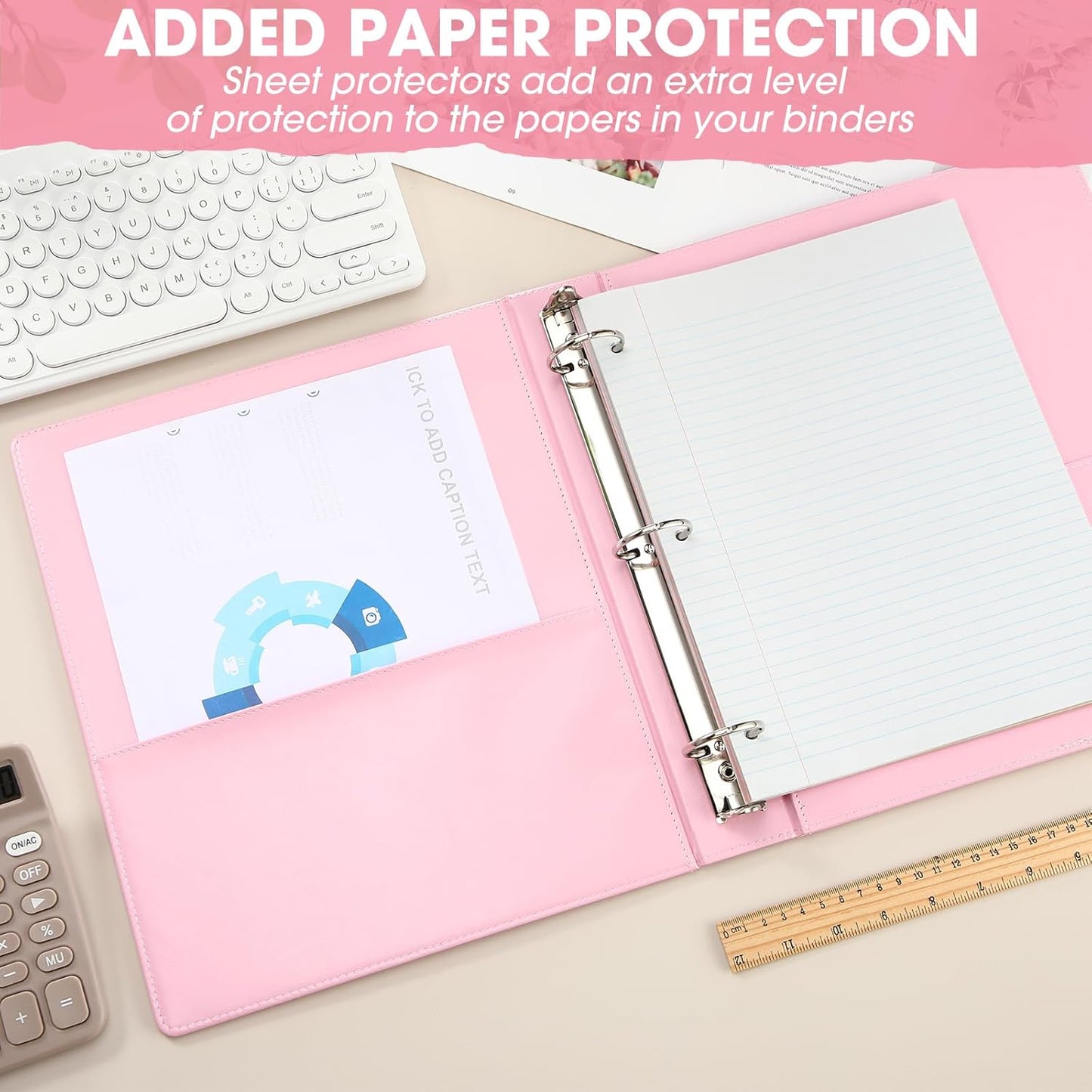 Marspark 2 Pcs 3 Ring Leather Binder Notebook Vintage Professional Binder Hardback Letter Size 8.5 x 11 Documents Round Rings Holds 200 Sheets with 2 Inner Pockets(1.5 Inch,Light Pink)