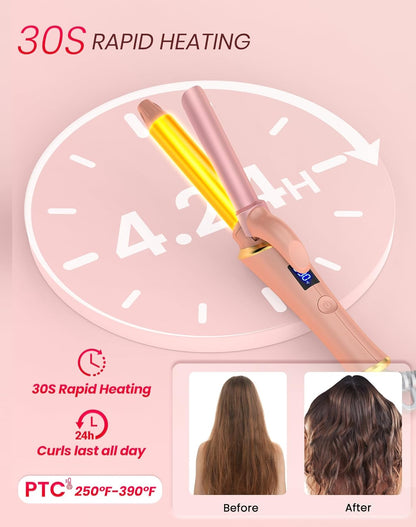 Ukliss 3/4 Inch (19mm) Mini Curling Iron | for Beach Waves & Natural Curls | Short to Medium Hair & Bobs | 30s Fast Heat & Dual Voltage (Pink)