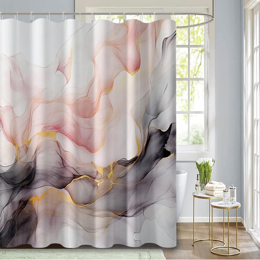 Marble Shower Curtain Abstract Gold Pink Black Ink Ombre,Morden Fabric Shower Curtains for Bathroom Decor 72x72 Inch