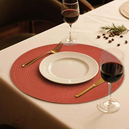 FunWheat Round Braided Placemats Set of 6 Place mats for Dining Tables Woven Heat Resistant Table Mats 15 inch (Dark Orange)