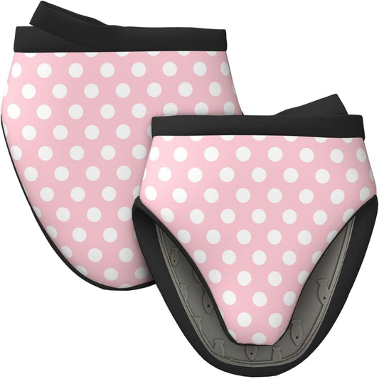 2PCS Mini Silicone Oven Mitts, Light Pink Polka Dot Print Oven Mitts Heat Resistant, Pot Holders for Kitchen Cooking & Baking Gloves