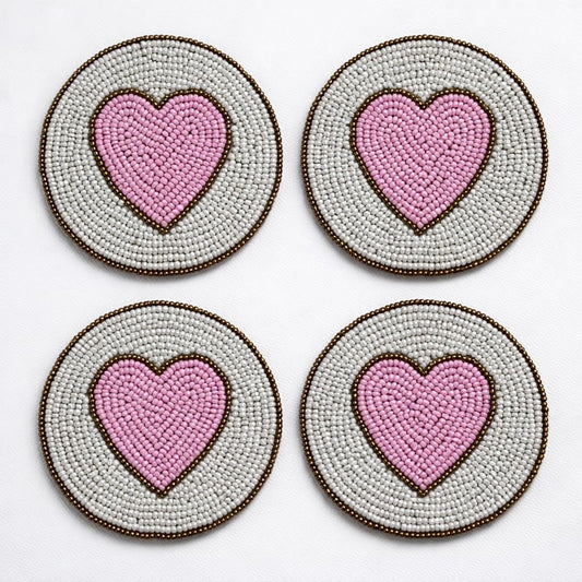 Coasters Set of 4,Handmade Beaded Bar Drink Tabletop Protection Coasters - Halloween Harvest Autumn Fall Thanksgiving Holiday Christmas Xmas Celebration Festive Party 4" Round - Pink Multi