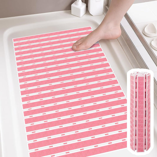 Non Slip Rubber Bathtub & Shower Mat - Fast Drain & Upright Drying Design, Strong Suction Cups, Structured Textured Surface, Low-Maintenance Bathroom Safety Mat, 27 x 16 Inch, Pink, Matace