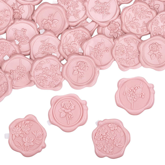 60Pcs Wax Seal Stickers, Wedding Invitation Envelope Seal Stickers Adhesive Backed Blush Pink for Wedding, Party,Valentine's Day,Mother's Day, Gift Wrapping (4 Flower Styles)