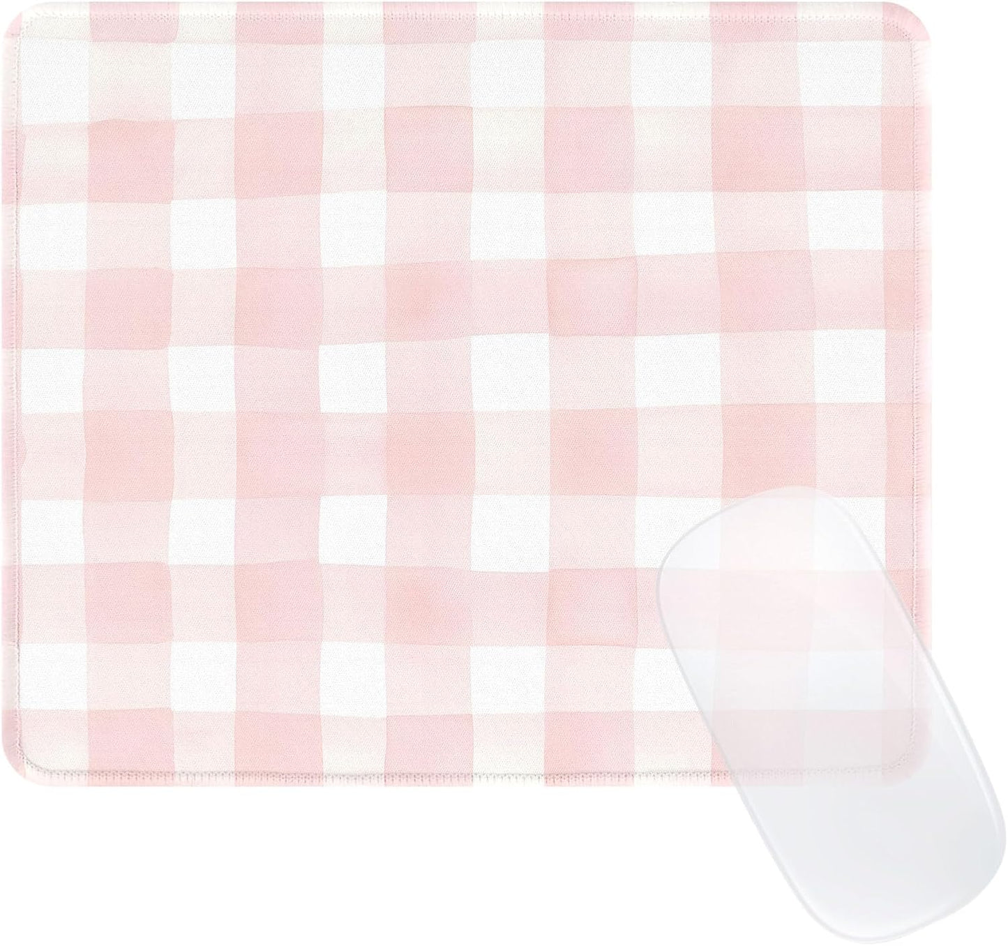 Cute Pink Mouse Pad,Retro Checkered Pattern Mousepad,Square Aesthetic Plaid Waterproof Grid Mouse Mat Design, Non-Slip Rubber Base Computer Funny Boho Mouse Pads, Desk Accessories,Light Pink