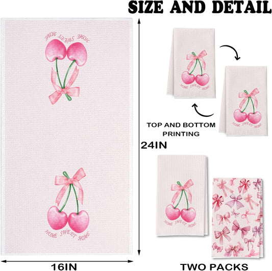 Coquette Trendy Rose Kitchen Towels - Chic Party Accents Hand Towels - Blush Tea Towels for Bathroom Culinary Design - Girls Room Styling Adorable Dish Towels Set of 2 18x26 Inch