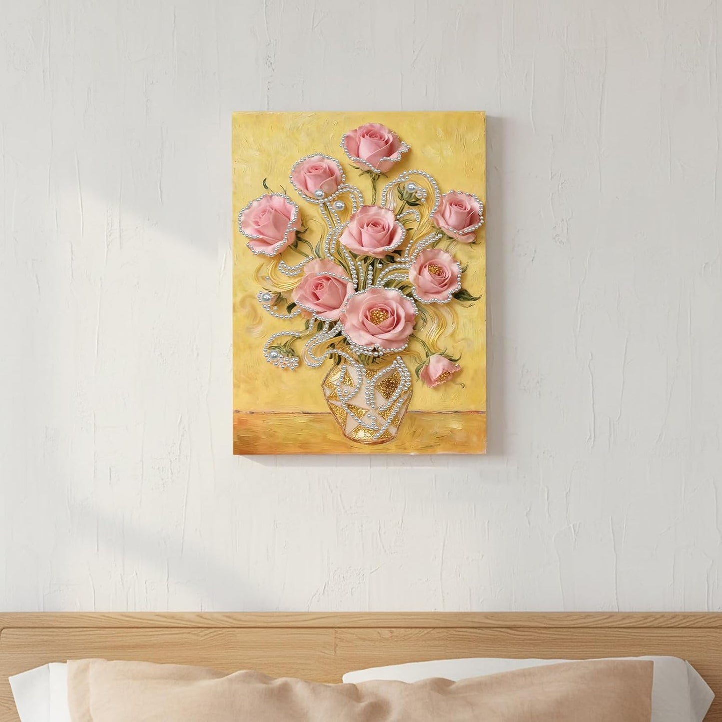 LQCrafK DIY Pearl Art Painting Handcraft Kit for Adults Beginners, Creative Design, Healing Stress-Relieving Home Wall Decoration, with Framed Painting and Tools-Pink Rose