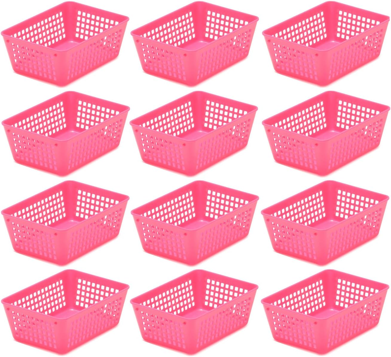 YBM HOME 12-Pack Small Plastic Storage Baskets for Home Junk Drawers and Office Desktop Drawers Organization - Functional Trays for Kitchen, Bedroom, and Bathroom, Pink