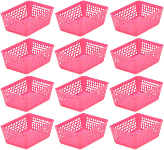 YBM HOME 12-Pack Small Plastic Storage Baskets for Home Junk Drawers and Office Desktop Drawers Organization - Functional Trays for Kitchen, Bedroom, and Bathroom, Pink