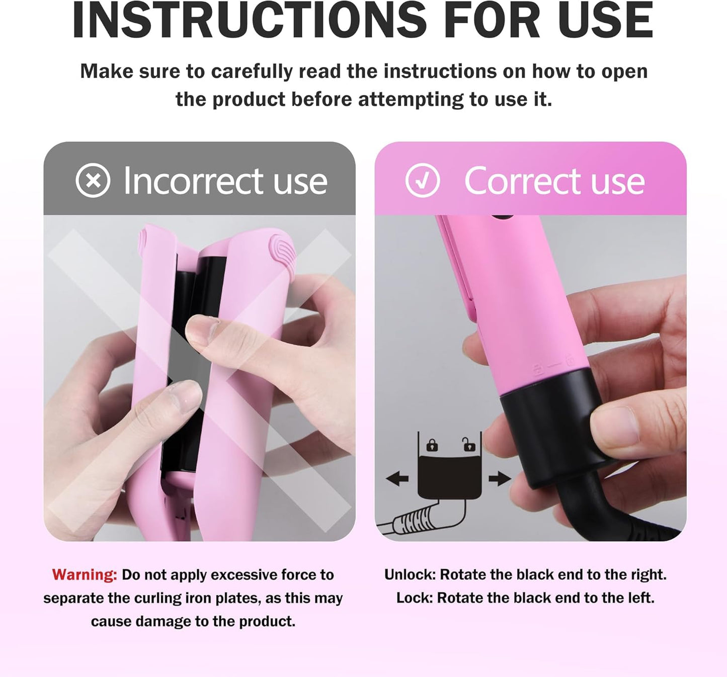 NONK Power Curling Iron Hair Crimper Waver, Ceramic Double Barrel Curling Wand, 1.25 Inch, Dual Voltage, Anti-Scald, Easy to Use, Hot Tools for Women, Pink, Gifts for Women