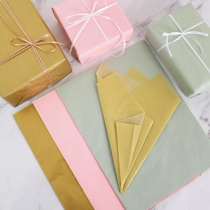 BEISHIDA 90 Sheets Sage Green Pink Gold Tissue Paper Bulk, Wrapping Tissue Paper for Gift Bags, 14 x 20 Inch Gift Wrap for Wedding Birthday Christmas Party DIY Crafts Decor Holiday Flowers