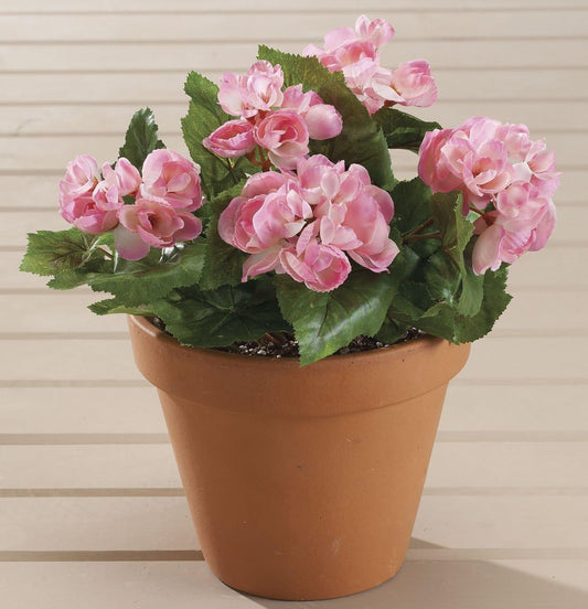 OakRidge Silk Begonia Bush – Artificial Flowers Outdoor Décor – Pink, 10” Long