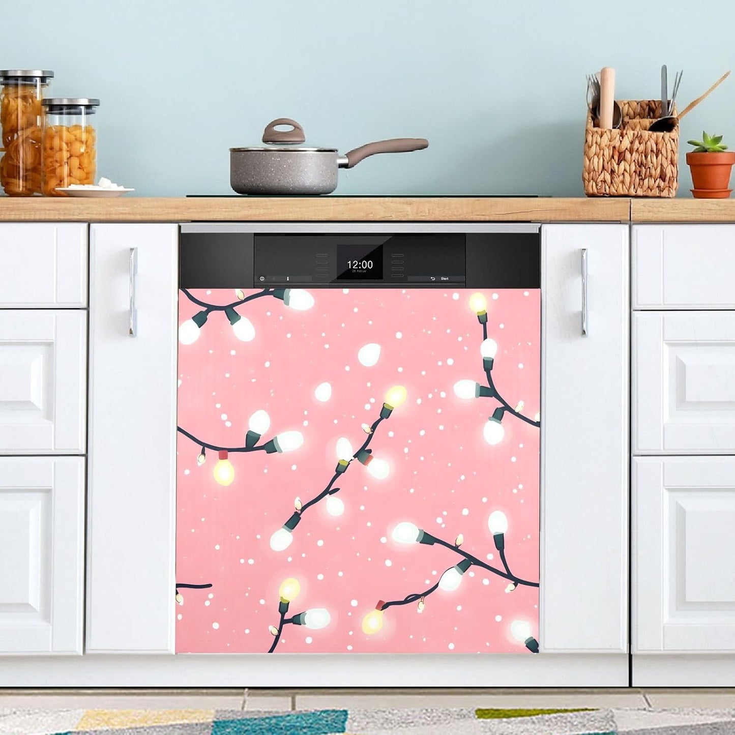 Christmas Dishwasher Magnet Cover for Washers Fridge Christmas Lights Pattern Pink Panel Decal Cover Washing Machine Cabinet Reusable Dishwasher Door Covers Decorative-23 W x 26" H Inch