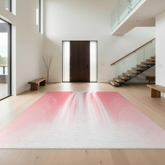 Design&I 5'x7' Easy Clean Abstract Wave Accent Rug, Pink for Small Living Room, Playroom, Bedroom, Sleek Flatweave Pet Friendly & Non-Slip Built-in Grip Floor Covering | 2174239