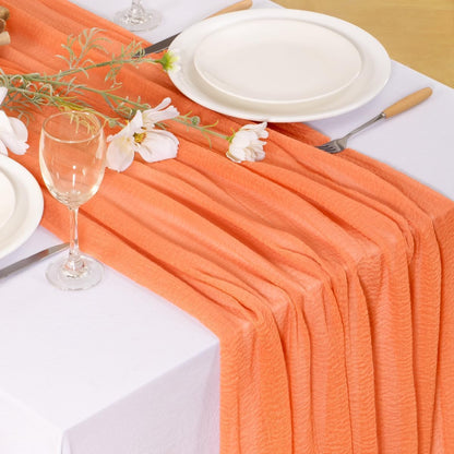 Soft Cheesecloth Table Runner Peach Summer Rustic Boho Gauze 120 Inch Cheese Cloth Table Runner 10FT for Wedding Birthday Party Baby Shower Home Decoration