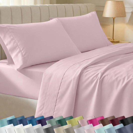 California Design Den Soft King Size 100% Cotton Sheet Sets, 400 Thread Count Good Housekeeping Award Winner, Silky Smooth Sateen Weave with Deep Pockets, Durable King Bed Sheet Set - Pink