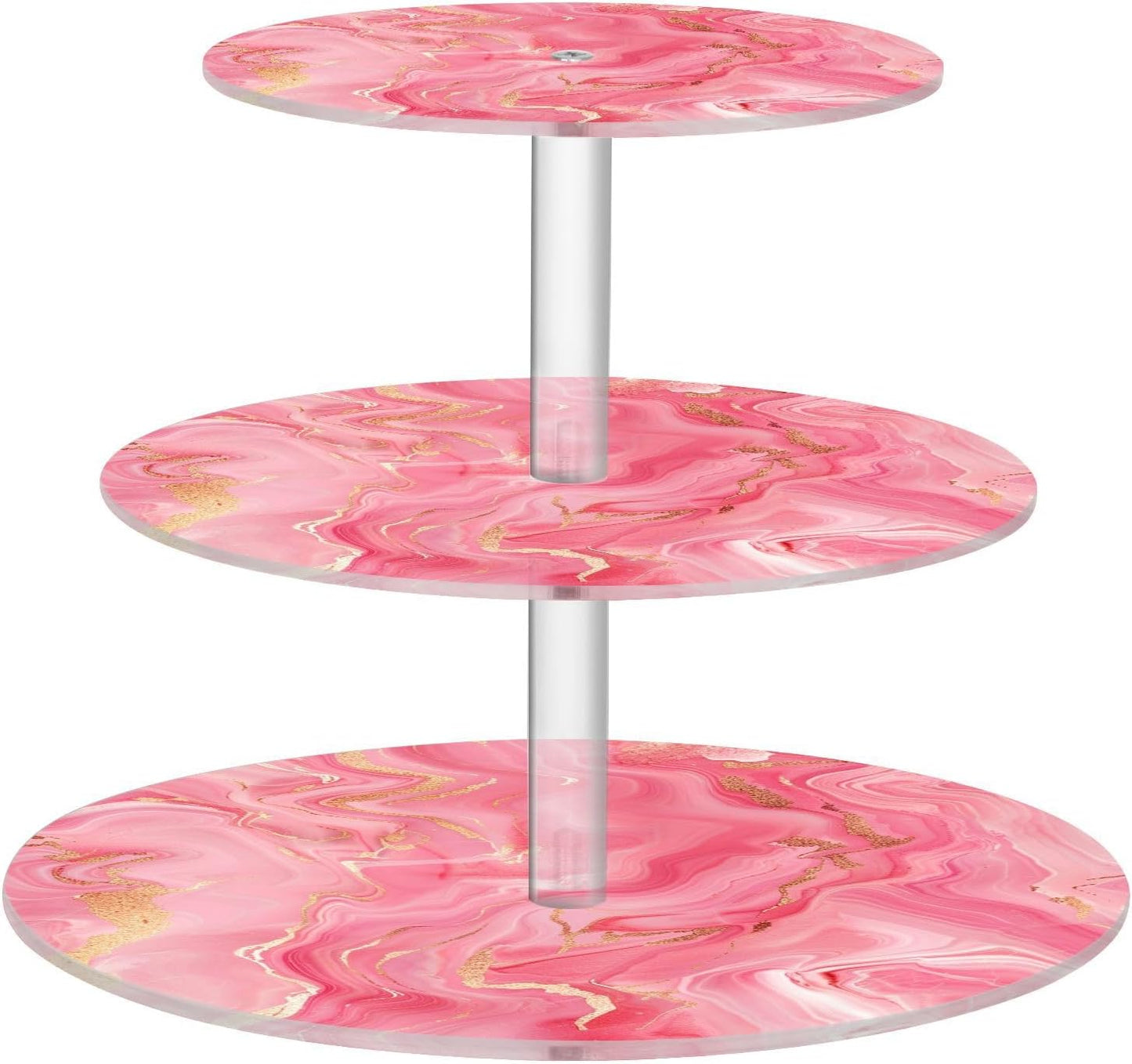 Peach Marble Circular Acrylic Tray Waterproof Display Stand Party