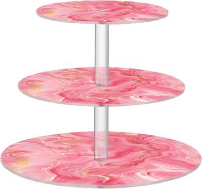 Peach Marble Circular Acrylic Tray Waterproof Display Stand Party