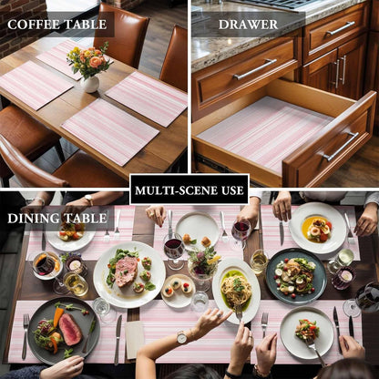 Pink Stripes Placemat Set of 6 Non-Slip Placemats for Dining Table Classic Striped Lines Washable Table Mats, Heat Resistant Kitchen Table Mats for Party, Dining Room & Home Decor