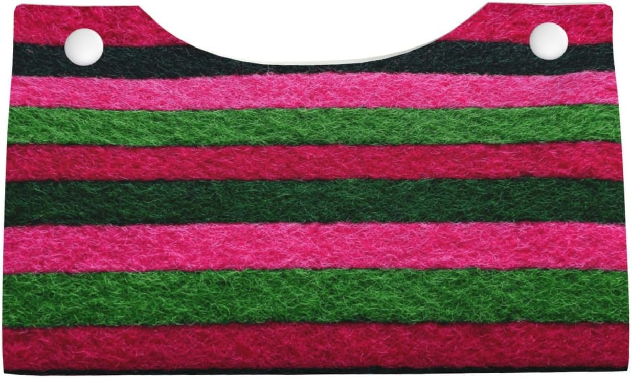 Pink Green Striped Pattern Textured Fabric Tissue Box Cover Rectangle Pu Leather Tissue Box Holder for Car Bathroom Bedroom Desk Tabletop Decor