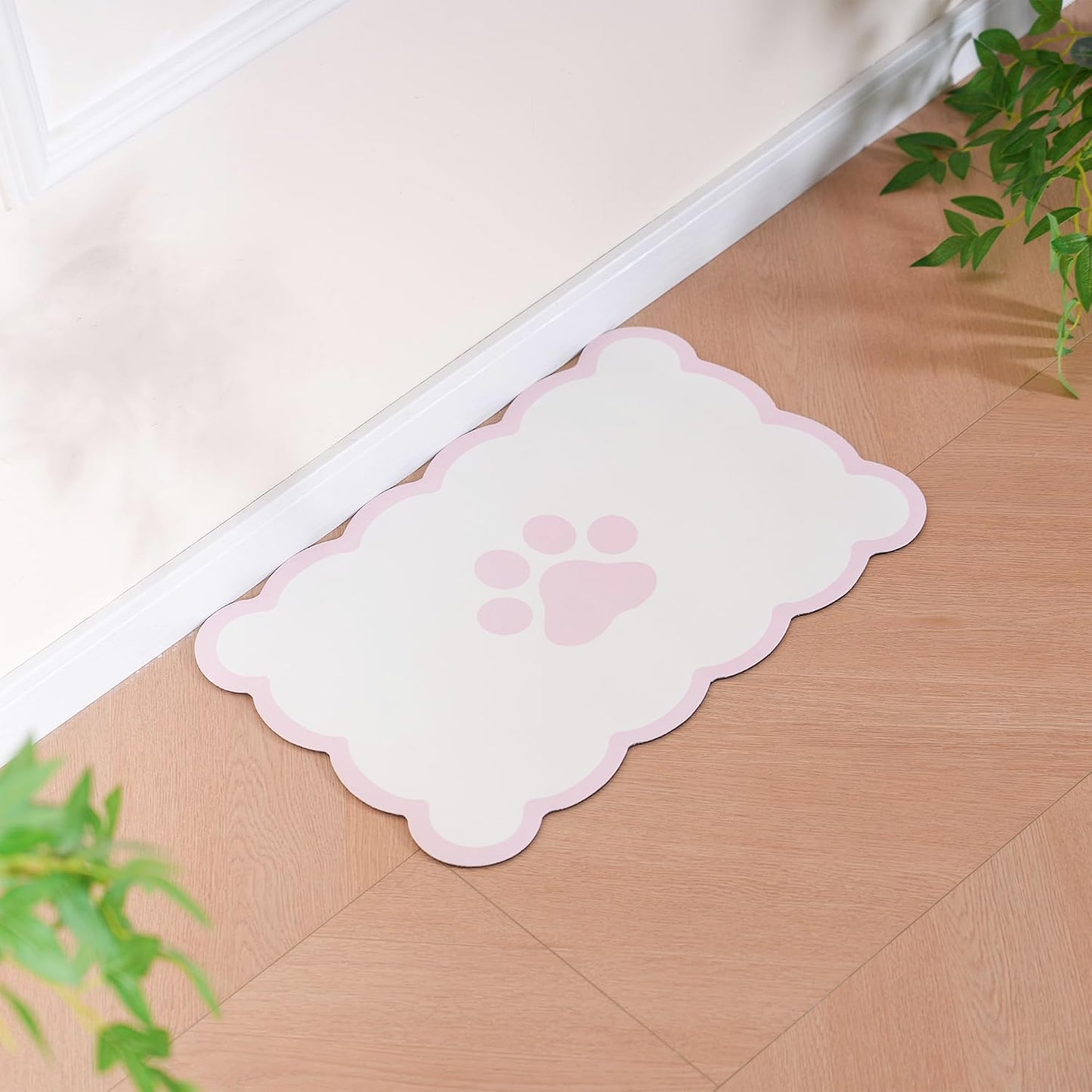 Scalloped Dog Feeding Mat, Absorbent Mats for Dog Food and Water Bowl, Dispenser, Cute Elegant Aesthetic Preppy Pastel Pink Scallop Pet Placemat for Dogs, Cats, Puppy Accessories, 14" X 19”