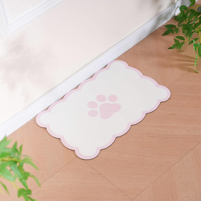 Scalloped Dog Feeding Mat, Absorbent Mats for Dog Food and Water Bowl, Dispenser, Cute Elegant Aesthetic Preppy Pastel Pink Scallop Pet Placemat for Dogs, Cats, Puppy Accessories, 14" X 19”