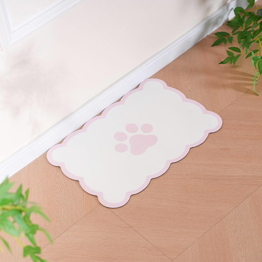 Scalloped Dog Feeding Mat, Absorbent Mats for Dog Food and Water Bowl, Dispenser, Cute Elegant Aesthetic Preppy Pastel Pink Scallop Pet Placemat for Dogs, Cats, Puppy Accessories, 14" X 19”