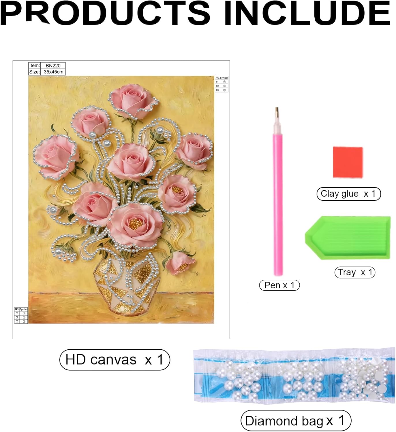 Pink Rose DIY Pearl Painting Art Kits Without Frame 30x40cm for Home Wall Decor