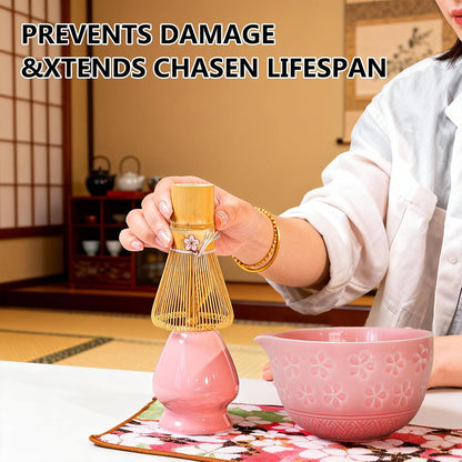 GarveeHome Japanese Matcha Tea Set – 8-Piece Chawan Ceremony Kit with Ceramic Spout Bowl, Wooden Whisk, Scoop, Sifter, Holder, Tea Towel – Great for Beginners & Enthusiasts – Pink, 24×17.5×10.5cm