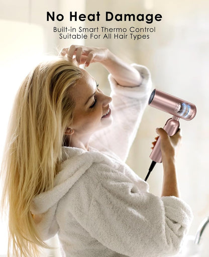 Travel Hair Dryer with Foldable Handle, Compact Blow Dryer for Short to Medium Hair, Dual Voltage 100-240V, 1B Plasma Particles, 200times/s Temp Control