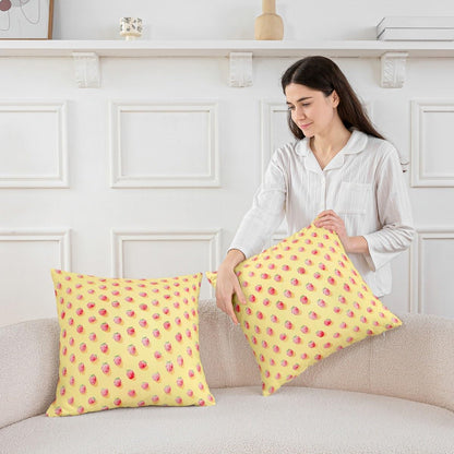 Manfei Cute Strawberry Pattern Throw Pillow Covers Set of 2 Pink Cute Fruit Theme Cushion Covers for Couch Sofa Rustic Warm Style Decorative Pillowcases Yellow Soft Outdoor Pillows Covers,20"x20"