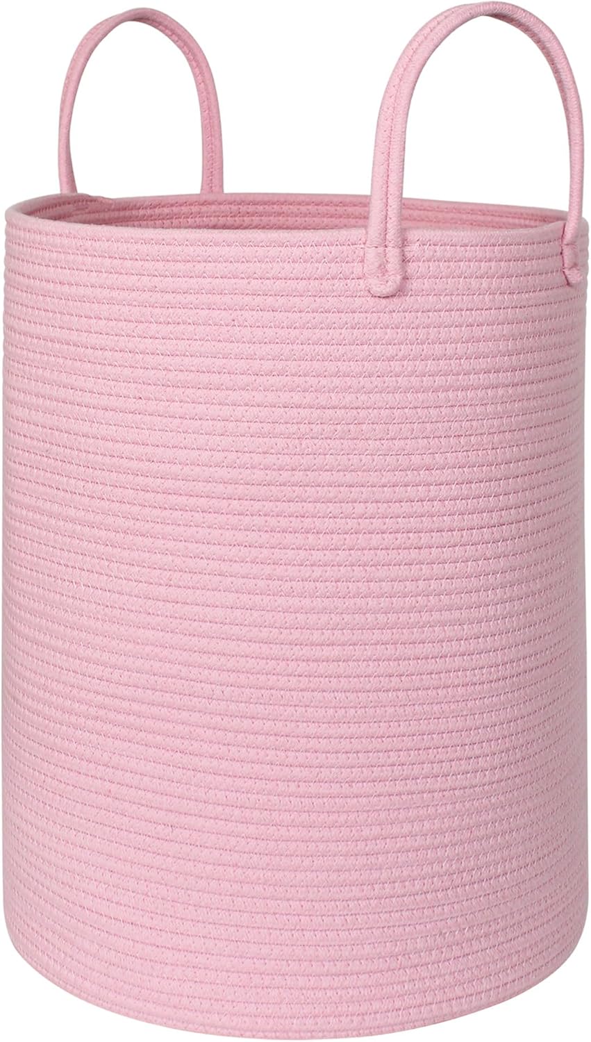 MEGASKET Large Pink Laundry Basket, 15"x18" Tall Blanket Storage for Living Room, Woven Cotton Rope Laundry Hamper for Girls Baby, Pink Room Decor Aesthetic, Decorative Clothes Hamper for Towels Toys