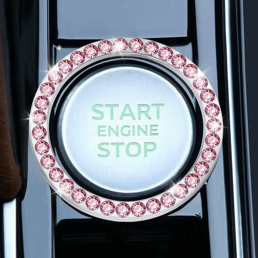 LivTee 2 PCS Crystal Rhinestone Car Engine Start Stop Decoration, Ring Bling Car Interior Accessories for Women, Push to Start Button Cover Sticker, Automotive Decals, Pink