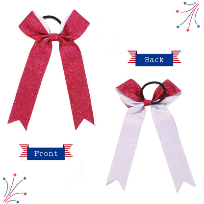 Long Tail Glitter Cheer Bows 16 PCS Collegiate Style Cheer Bows Ponytail Holder Handmade Bows for Girls Teens Cheerleader Sports (Glitter Pink)