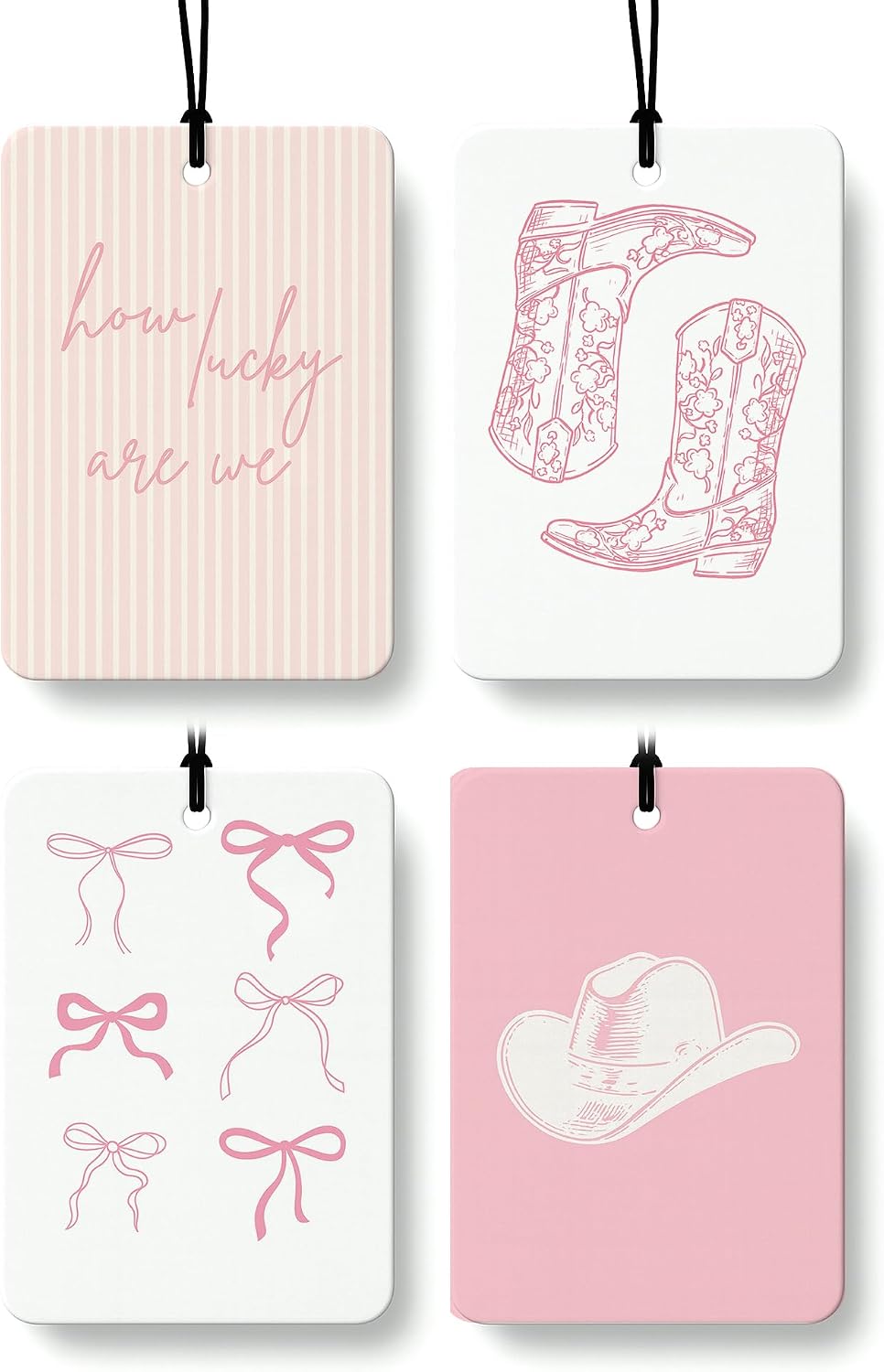 Pink Western Car Air Freshener 4 Pcs Coconut Scented, Coquette Preppy Pink Cowgirl Car Accessories Mirror Decor for Women, How Lucky are We Hanging Air Freshener for Cars Closet Drawer Books