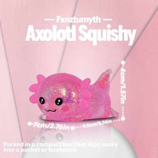 Pink Axolotl Squishy Toys, Lying Pose Squeeze Toys Stress Balls Fidget Toys Sensory Toys for Anxiety Relief & Stress Relief, Cute Not Easy to Fall Off for Kids Boys Girls 3+