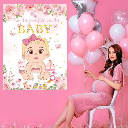 WNINK Pin The Pacifier On The Baby Pink Baby Shower Game Party Decorations Include Large Poster 30 Pacifier Stickers Game Set for Baby Shower Activity, Gender Reveal, Birthday Party Decor Supplies