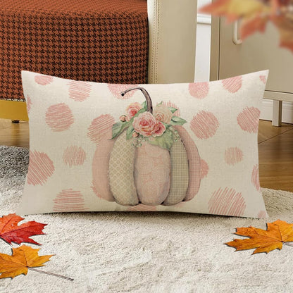 Fall Pumpkin Pillow Covers 12x20 Polka Dot Pumpkin Flower Pillows Seasonal Autumn Thanksgiving Farmhouse Decorative Lumbar Throw Pillow Cushion Cases for Sofa Couch (Pink)