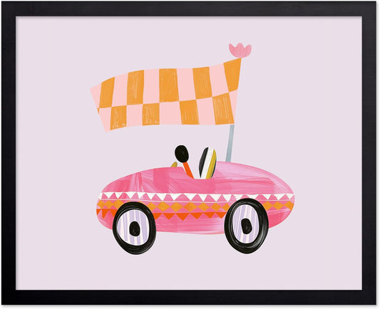 Poster Master Pink Race Car Print - Nursery Poster - Pastel Color Art - Toddler Playroom Wall Design - Minimal Car Art - Chic Boho Girl's Bedroom or Kid's Room Decor - 8x10 UNFRAMED Wall Art