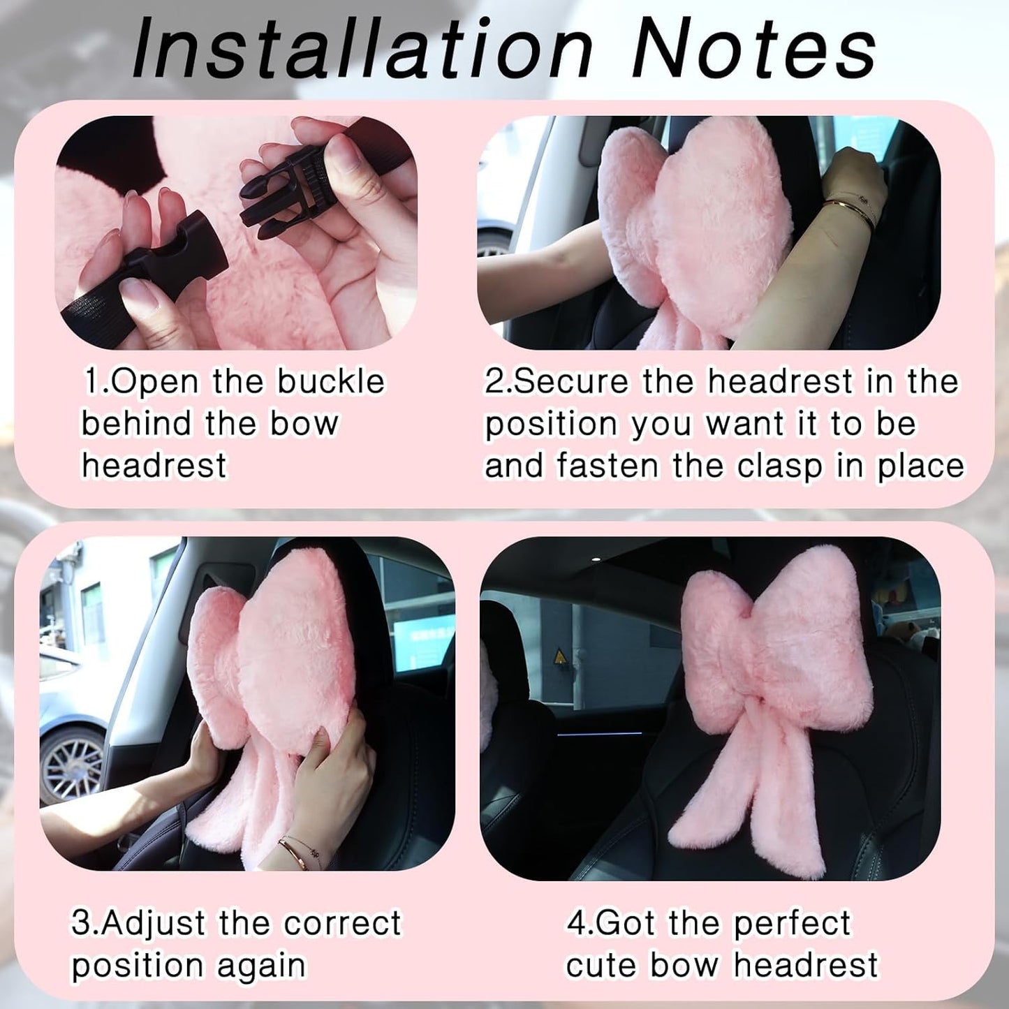 Macarrie 2 Pcs Car Neck Pillow Plush Butterfly Bow Car Headrest Pillow Comfortable Seat Neck Support Cute Head Rest Accessories for Driving Travel Driver Chair Girl Style Interior Decor(Pink)