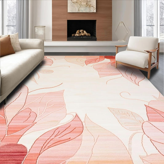 Flatwoven High Traffic Area Rug 4x6, Abstract Floral Motif Rug with Layered Petal Shapes and Subtle Ombre Effect, Non Slip, Stain Resistant, Washable Area Rugs for Living Room, Bedroom (Peach, 4x6)