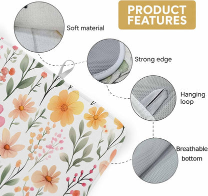 Watercolor Floral Dish Drying Mat 2 Pack, Light Pink Wildflowers Leaves Botanical Absorbent Heat Insulating Kitchen Drying Pad Drainer Mats for Sink Counter Dishes 16 X 18 Inch