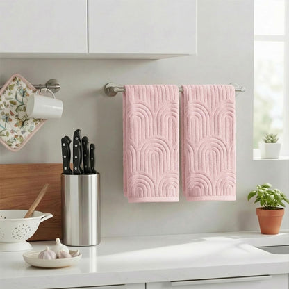 Artoid Mode 2 Pcs Pink 3D Arched Stripes Jacquard Hand Towels for Bathroom, 100% Cotton Soft Absorbent Bathroom Decor Towels, 13.7 x 29.5 Inch
